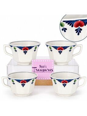 Adams China VERUSCHKA Red Hearts England Ironstone 6 oz Coffee Tea Cups Set of 4